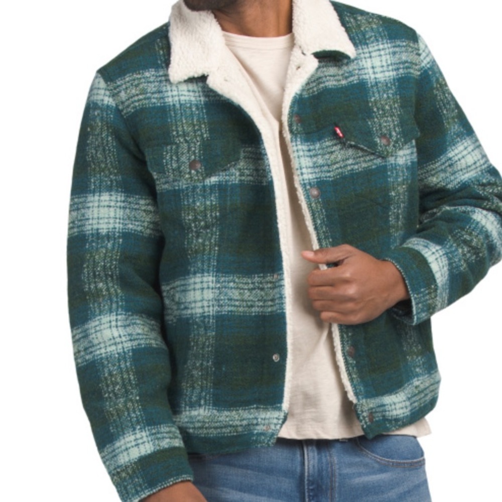Levi's Green Plaid Sherpa Jacket